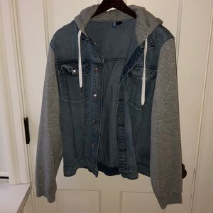 H&M Hooded Denim Jacket with Sweatshirt Sleeves